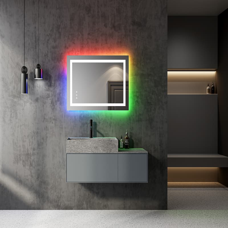DP389 Rahmenloser Badezimmerspiegel mit dimmbarer RGB-LED-Beleuchtung und Antibeschlagfunktion